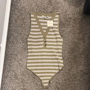 Favorite Daughter Olive and White Striped Bodysuit